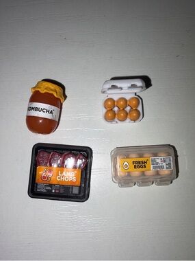 Kids Toy Play Food Set - Kombucha Jar, Eggs & Lamb Chops - Orange, White, Black